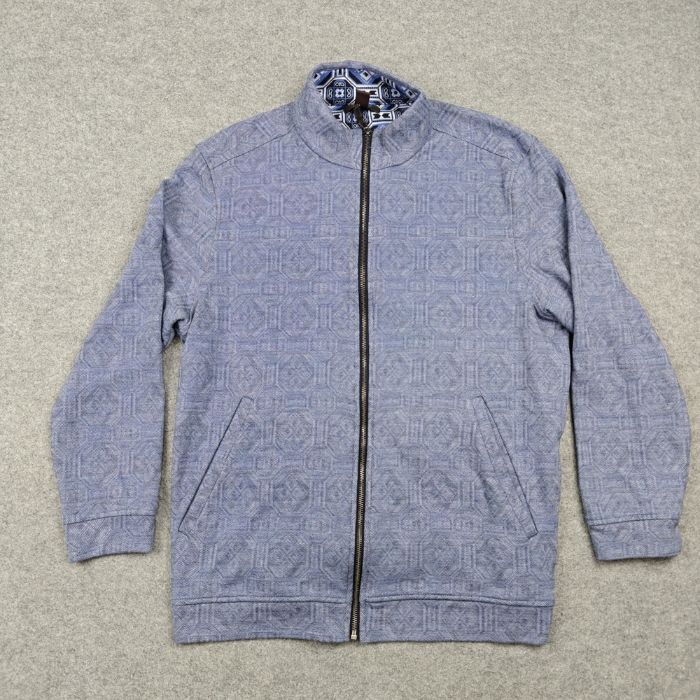 Tasso Elba Jacket Mens XL Blue Bomber Lined Full Zip Pockets Geometric